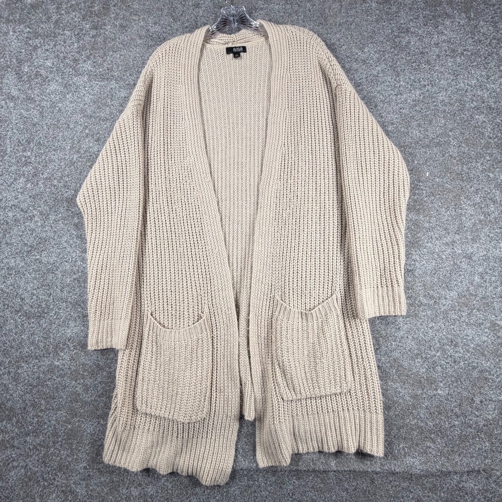 Ana Cardigan Womens 2XL Beige Chunky Knit Patch Pockets Long Sleeve Open Front